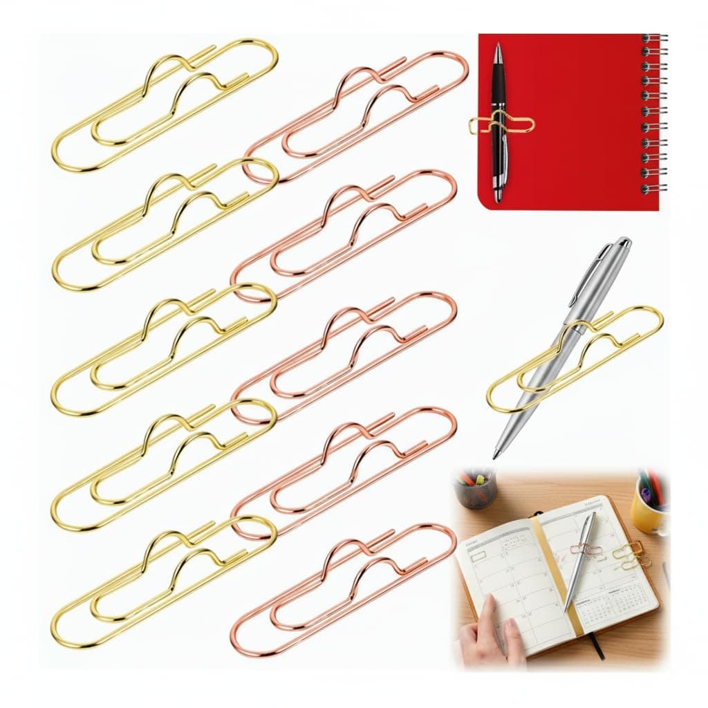 10 Pack Metal Pen Clips for Notebook — Stainless Steel Pen & Pencil Holders, Dual-Color Stationery Clips with Case, Multiuse Bookmarks for Journals, Planners, Calendars & Office Supplies