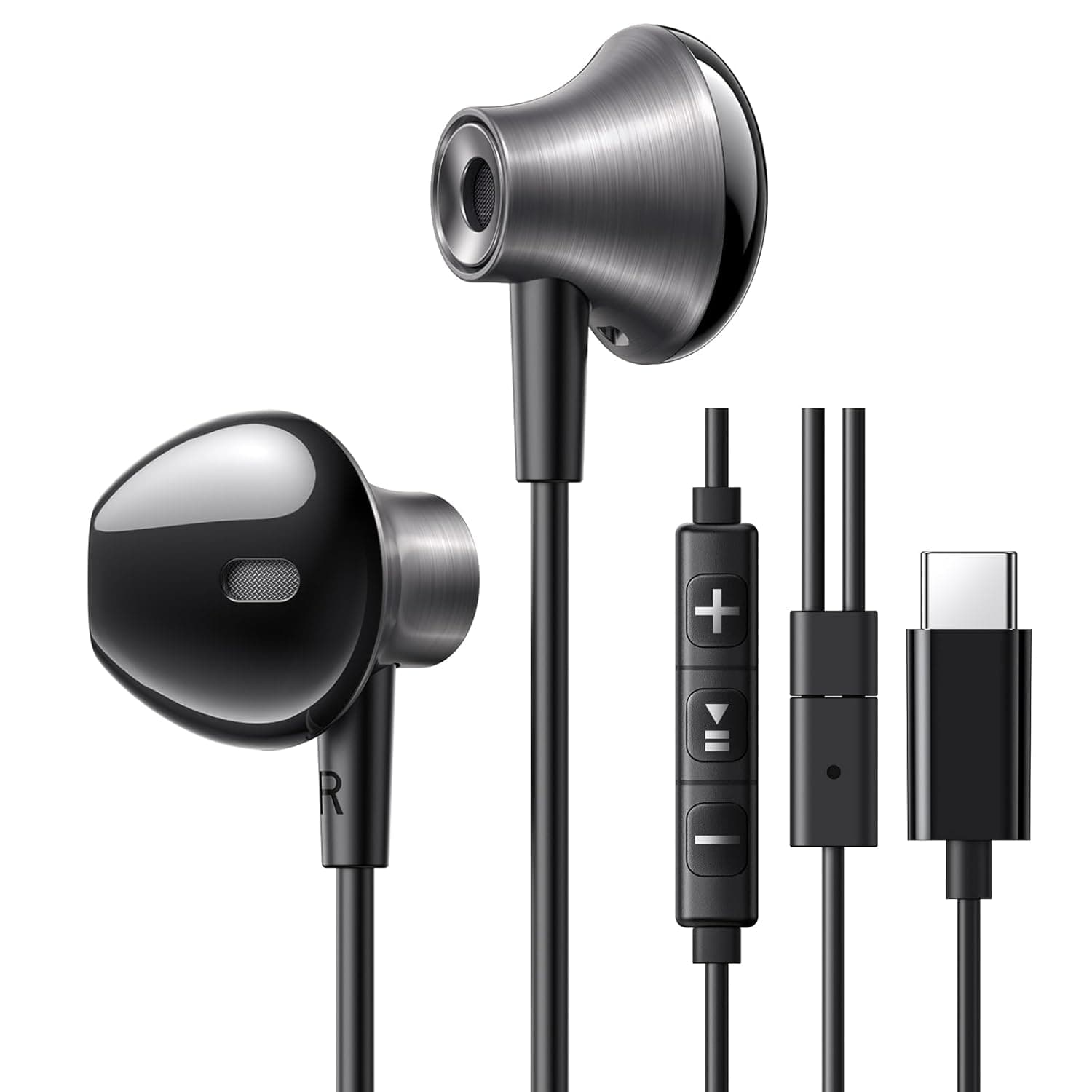 UGREEN EP106 USB C Earphones Semi-in ear Wired Headphones with Volume Control, Type-C Earbuds Noise-cancelling Microphone 14.2mm Driver, for iPhone 16 Series