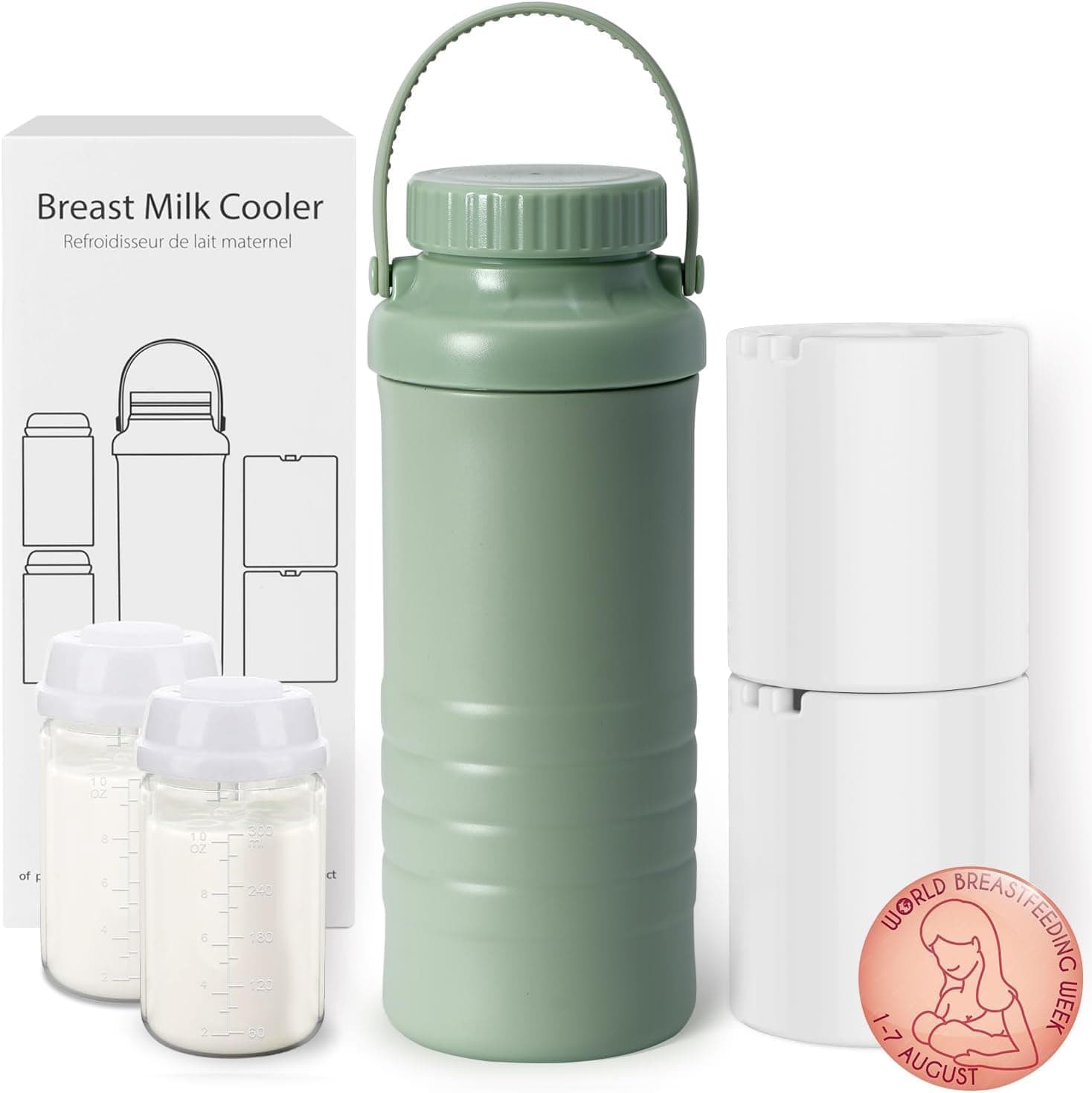 22oz Larger Portable Breast Milk Cooler Bottle for Travel Mom, 360° Cooling Keeps Milk Fresh for 24 Hours, with 2pcs Bottle for Breastmilk Storage
