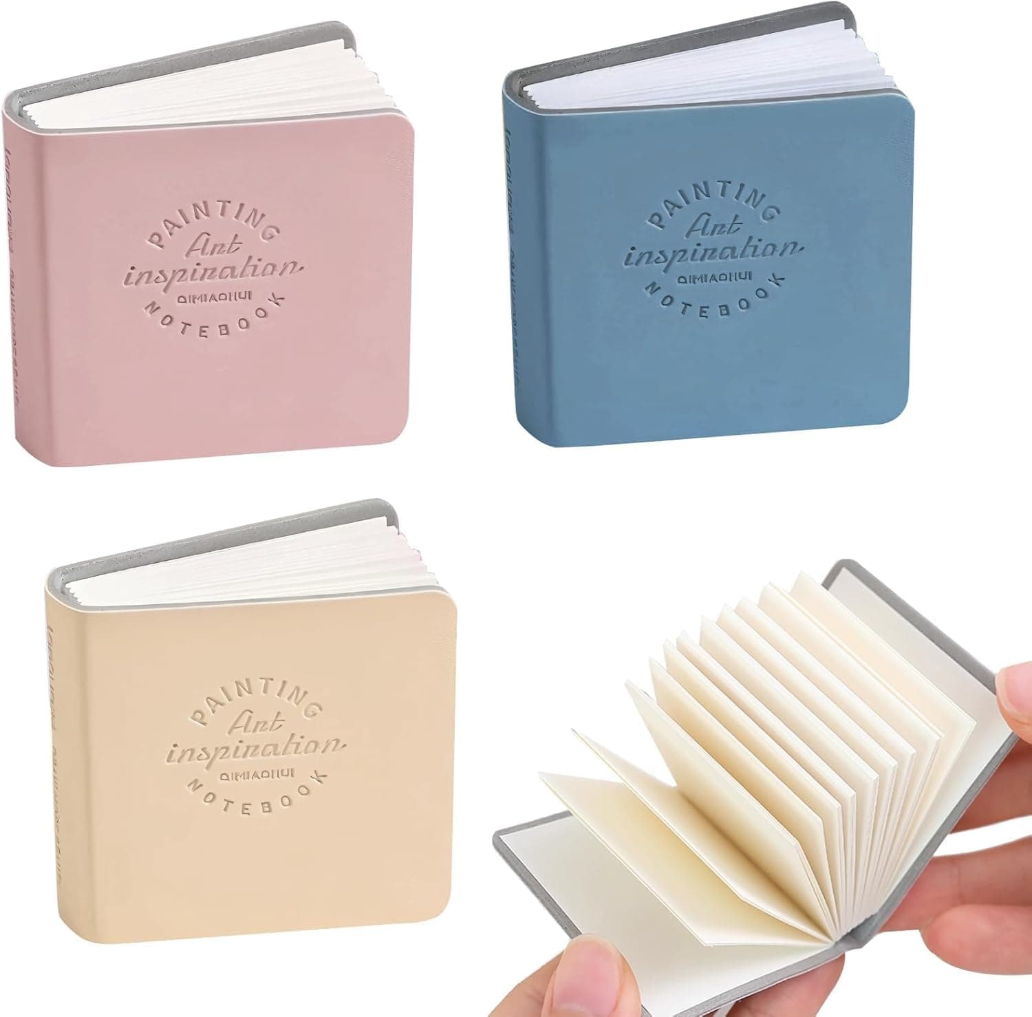 YelaJoy 3Pcs Mini Travel Sketchbooks, 5x5cm Pocket Drawing Pads, 3-Color Page Portable Watercolor Journal Notebooks, Small Blank Art Paper, for Artists Students Outdoor Sketching Daily Note Taking