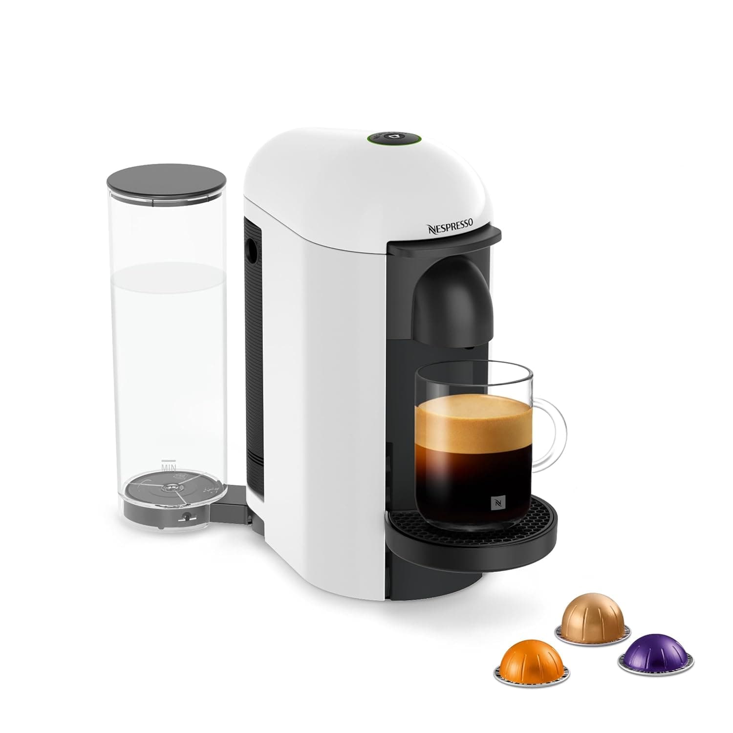 Nespresso Vertuo Plus GCB2 Capsule Coffee Machine, Brews 5 Cup Sizes for Black Coffee, 1.2 L, White