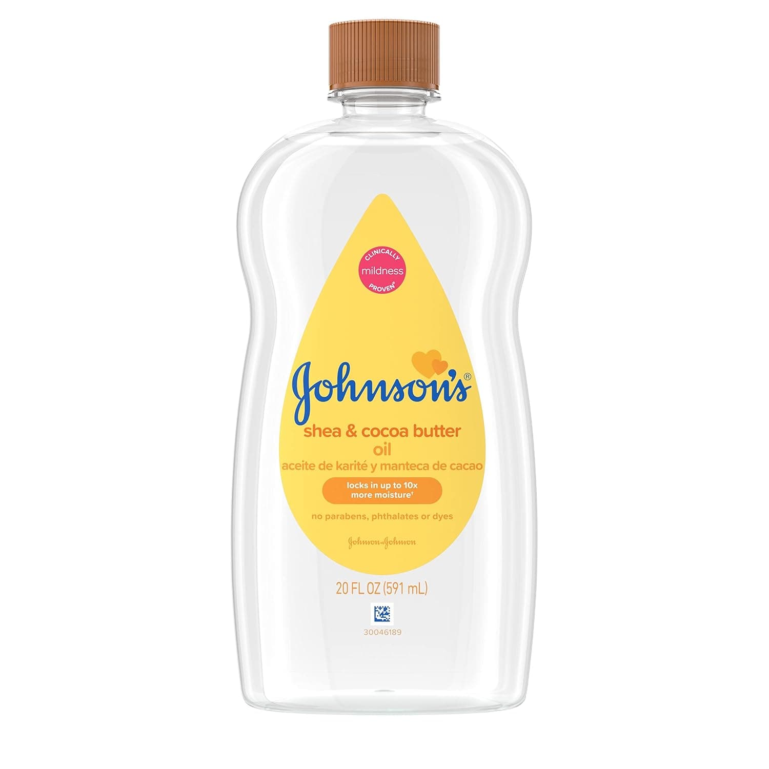Johnson's Baby Oil, Mineral Oil Enriched With Shea & Cocoa Butter to Prevent Moisture Loss, Hypoallergenic, 20 fl. oz