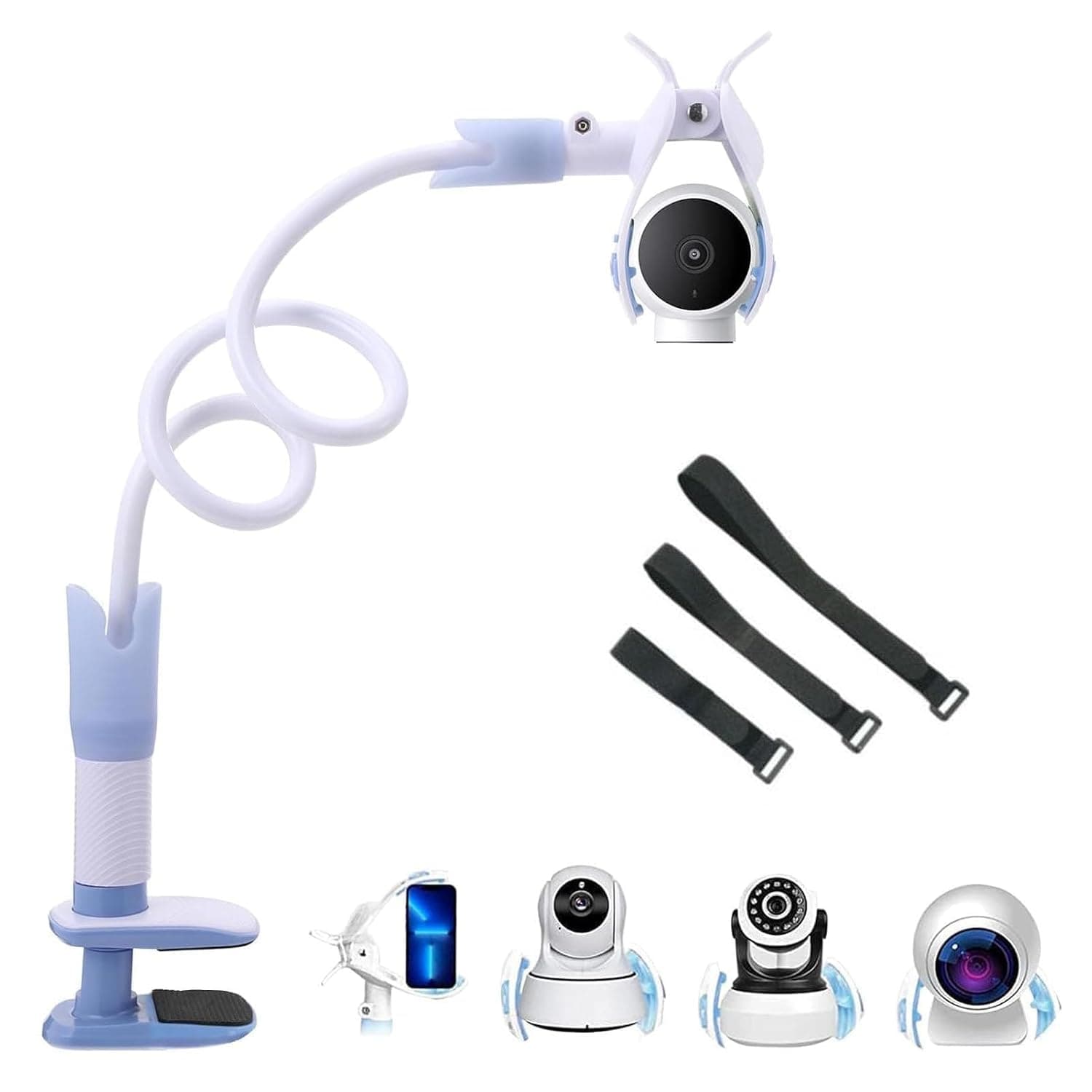 Baby Monitor Holder,Universal Baby Camera Stand, No Drilling Required,Secure with Straps & Clamp to Furniture,Flexible Baby Camera Mount with Most Baby Monitors Camera (105cm)
