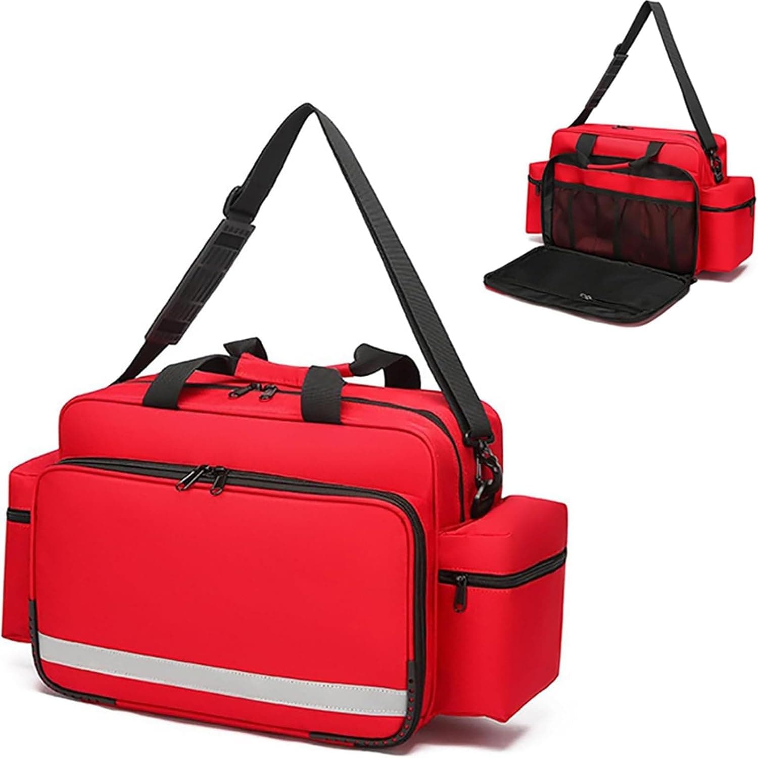 Portable Medical Trauma Bag - First Responder Emergency Supplies Kit with Inner Dividers and Shoulder Strap for Paramedics and Home Health Aid(Red)