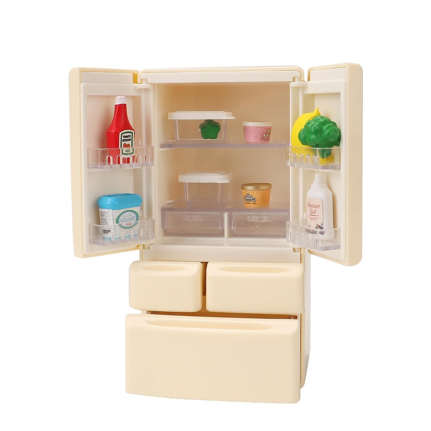 Miniature Dollhouse Refrigerator, for Kitchen Pretend Play, Realistic Toy Fridge with Opening Doors and Drawers, Doll House Furniture Accessories, White