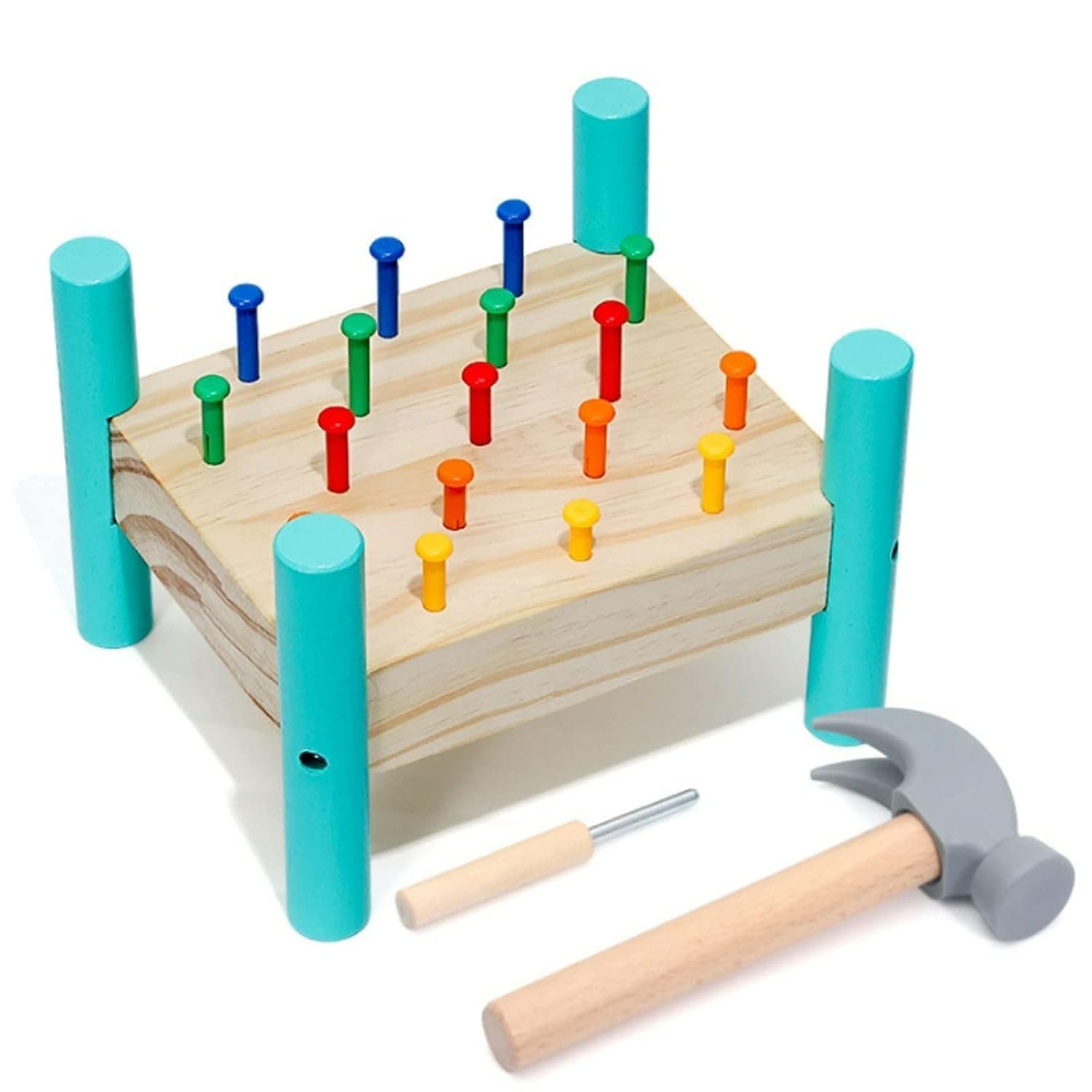Joyzzz Hammer Peg Toy, Classic Pounding Activity Table, 17 Colorful Pegs and 2 Mallets, Montessori Toy for Preschool Learning and Fine Motor Development, Toddler Birthday Gift Age 3-6