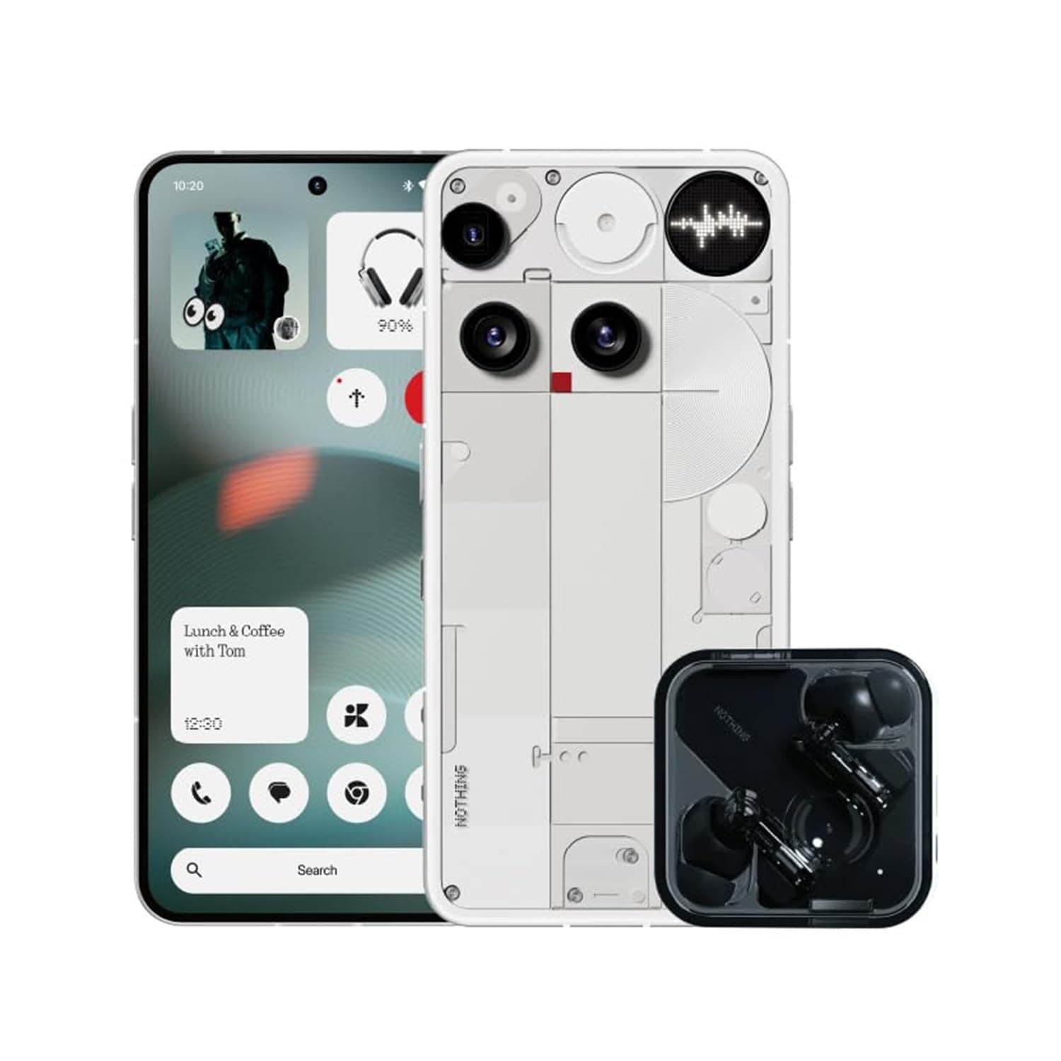 Nothing Phone (3) - Smartphone with 50 MP Triple Rear Camera system, 24 Hour Silicon Carbon Long Lasting Battery, 6.67" 120Hz AMOLED Display and Glyph Matrix, 16GB + 512GB - White Bundle (Ear Black)