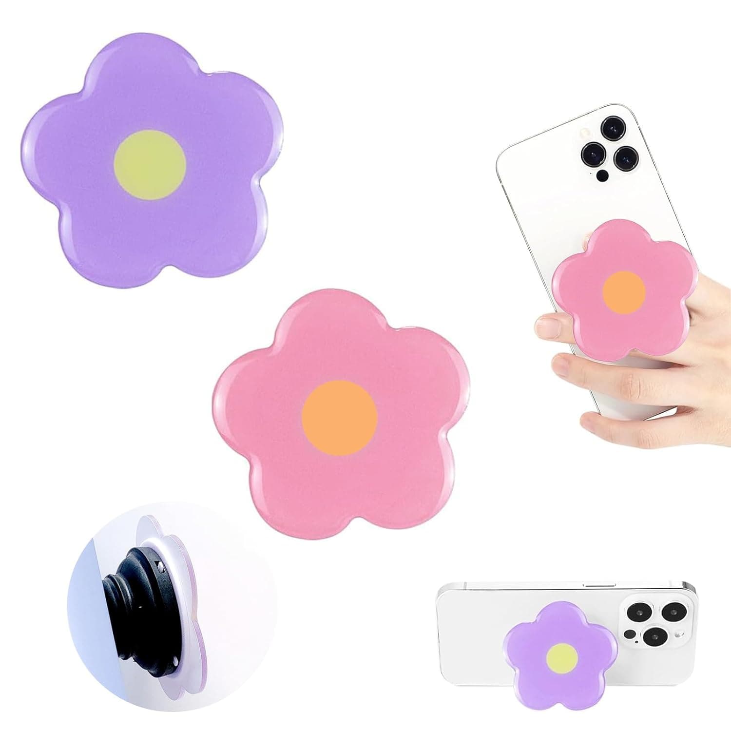 حامل هاتف بتصميم زهرة الاقحوان من يويبوا، حامل موبايل قابل للتوسيع وقابل للطي وذاتي اللصق بتصميم لطيف ثنائي الابعاد لملحقات الهاتف الذكي من قطعتين