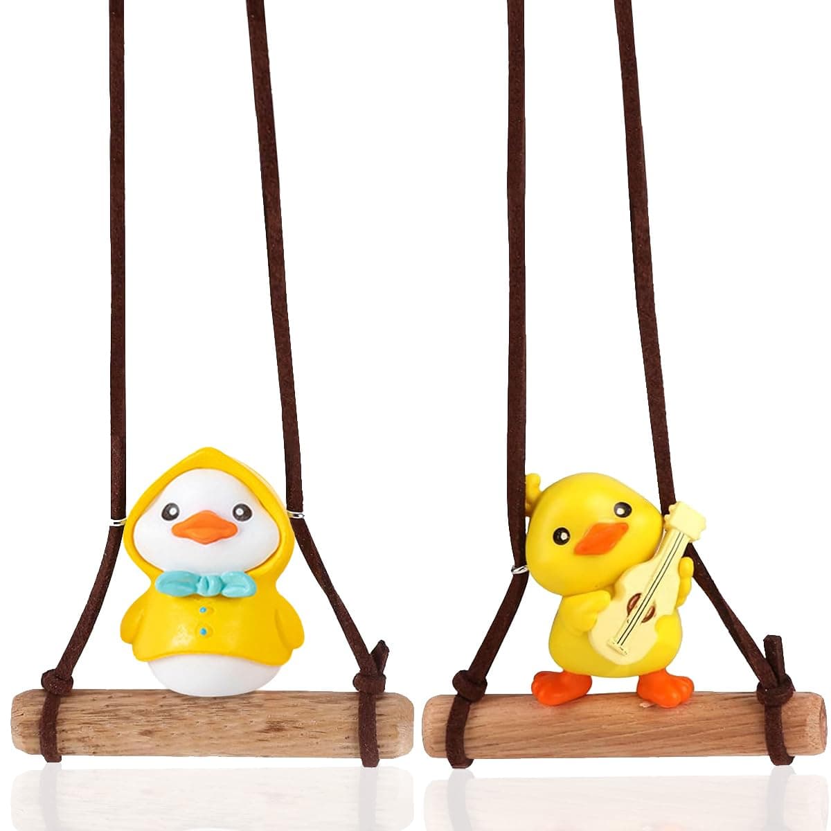 Swinging Duck Car Hanging Ornament, 2 Pcs Cars Hanging Accessories for Rear View Mirror, Yellow Guitar Duck Cars Hanging Ornament, Cute Car Rear View Mirror Decor