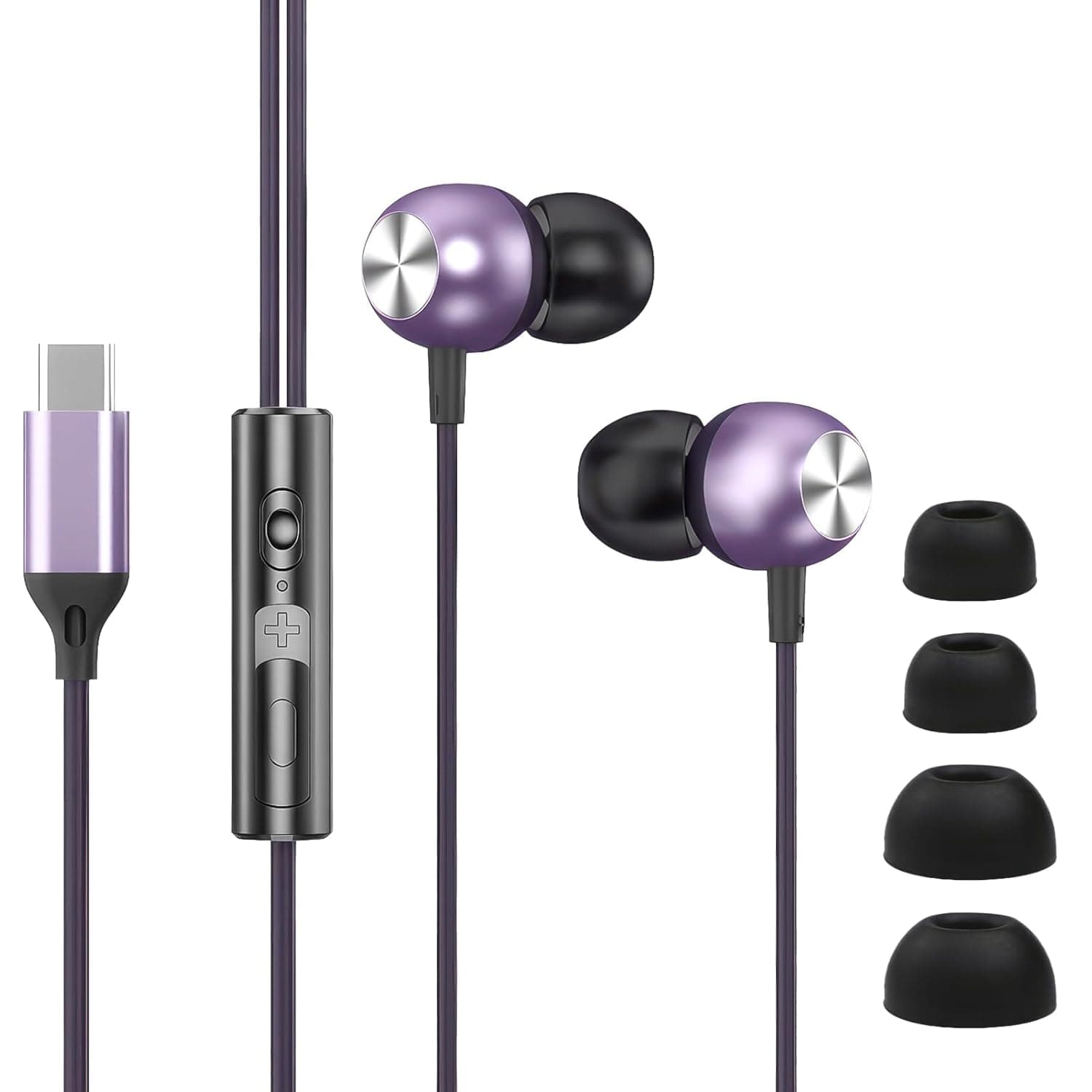 NALACAL USB-C Headphones, In-Ear Type C Wired Earbuds with Subwoofer, HiFi Stereo Sound, Digital Decoded Audio, Microphone & Volume Control, Compatible with USB-C Devices