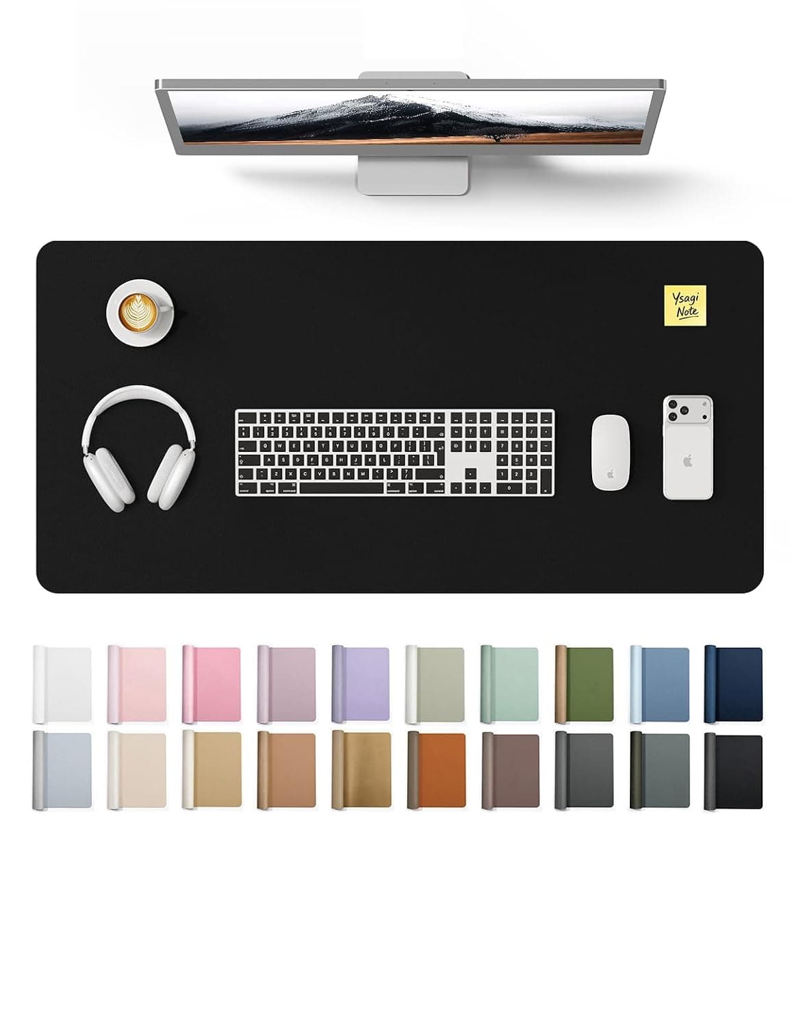 YSAGi Mouse Pad, Large Mousepad, Leather Office Desk Mat Protector, Non-Slip, PU Leather, Laptop Desk Blotter, Waterproof Writing Pad for Office and Home(Black, 800 * 400mm)