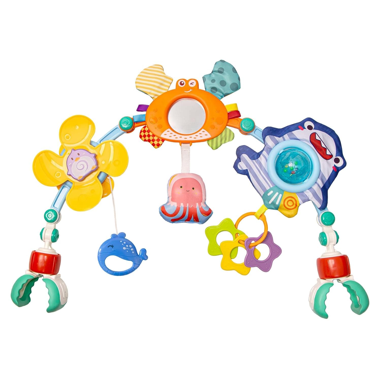 Baby Stroller Arch Toy for Infants 6-12 Months, Car Seat Hanging Attachment with Teether & Sound, Crib Comfort Toy Bar Gift for Birthday, Baby Shower