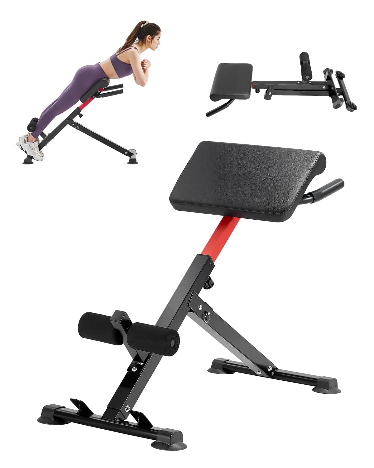 VEVOR Roman Chair Hyperextension Bench, 250 lbs Adjustable & Foldable Extension Machine, Multi-Function Exercise Equipment for Glute, Hamstring, Back, and Ab Workout, Fitness Weight Bench for Home Gym
