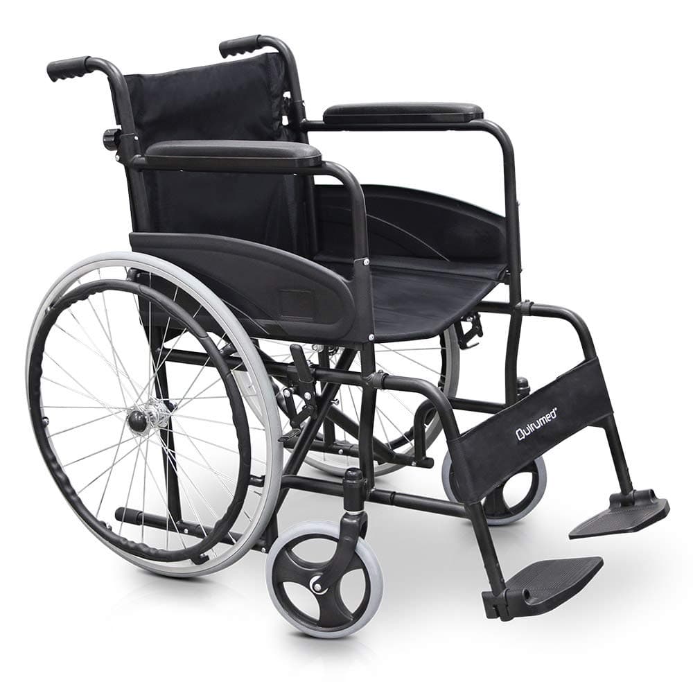 QUIRUMED Steel Wheelchair, Easy Compact Model, Foldable, Seat 46 cm, Lightweight, Document Pocket, For the Elderly, For the Disabled, Up to 110 kg