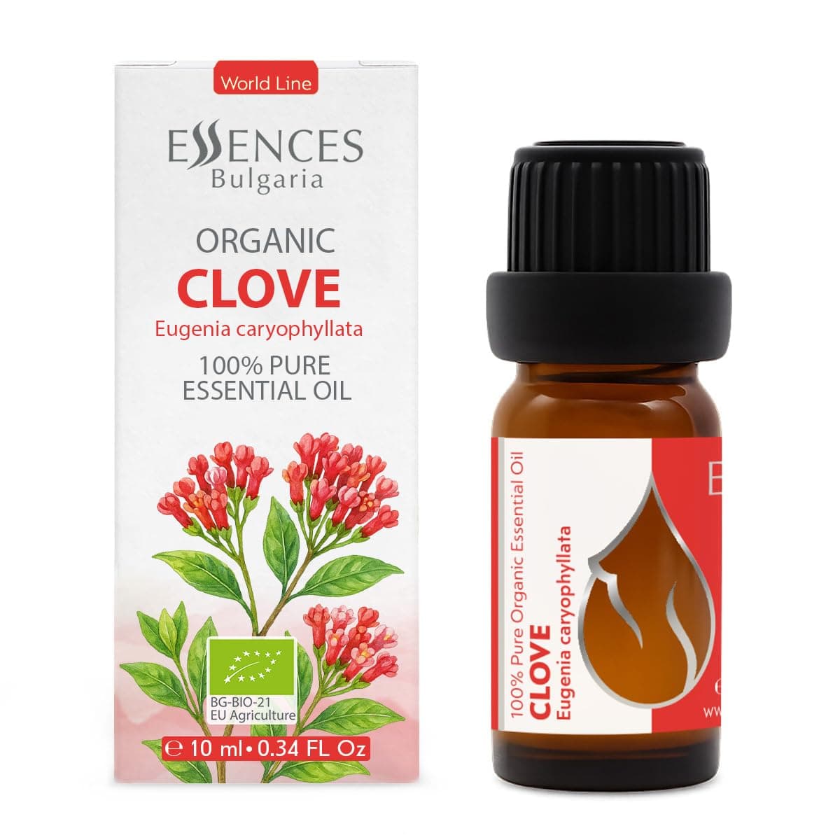 Essences Bulgaria Organic Clove Essential Oil 0.34 Fl Oz | 10ml | Eugenia caryophyllata | 100% Pure and Natural | Undiluted | Therapeutic Grade | Aromatherapy | Cosmetics | Cruelty Free | Non-GMO
