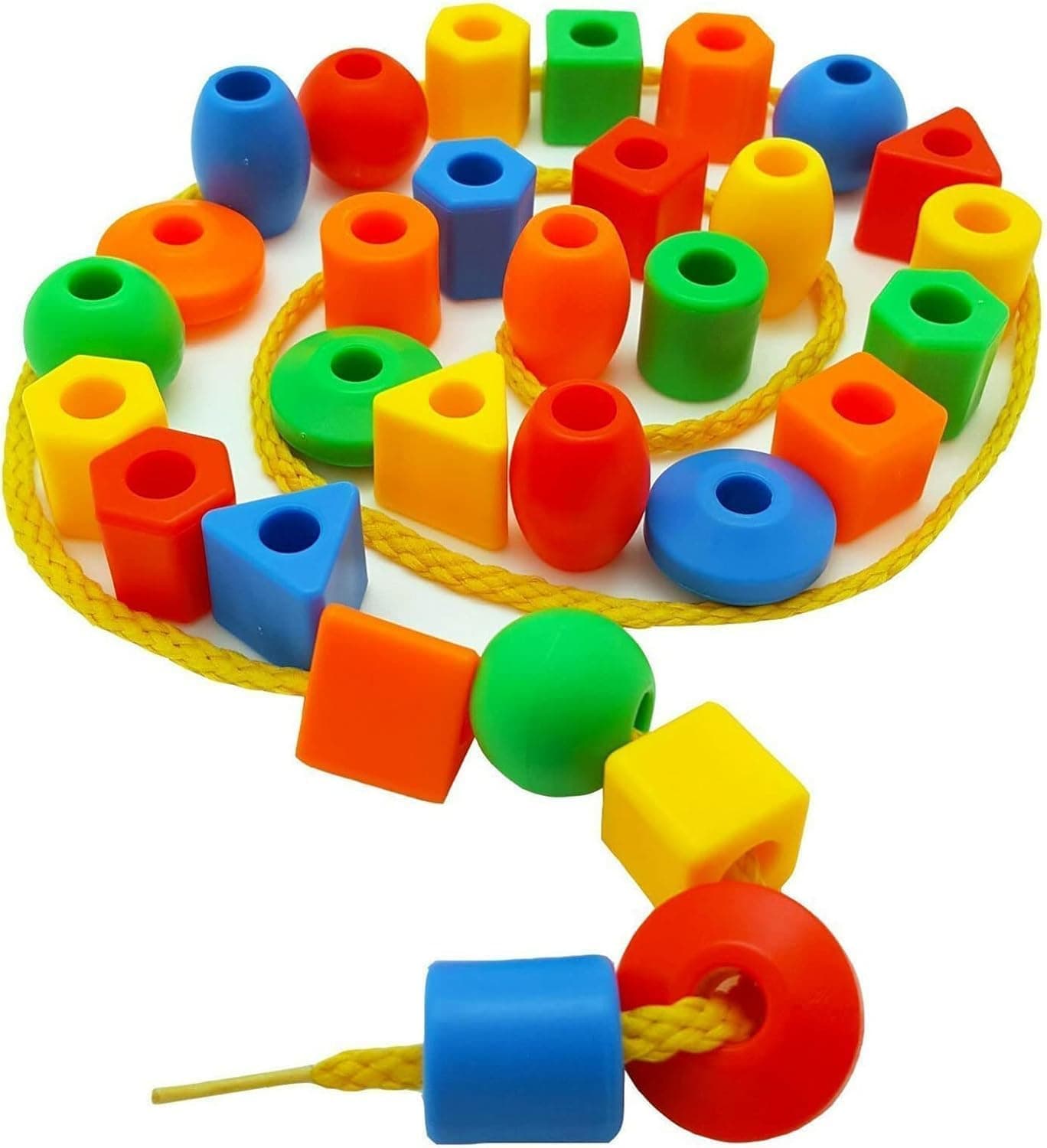 Joyzzz Lacing Beads, 140 Piece Set Includes 4 Threading Strings, Toddler Fine Motor Skills Toy for Color Shape Sorting, Sensory Occupational Therapy Activities, Montessori Gift