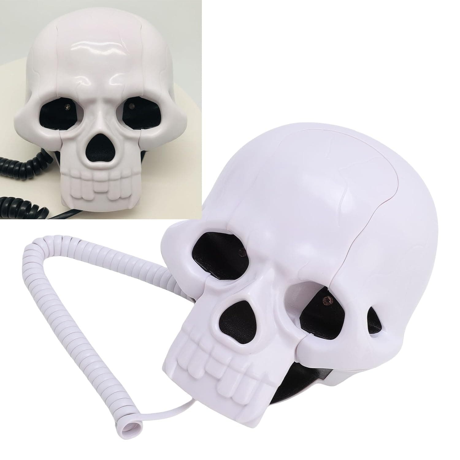 Skull Landline Telephone, Unique Design with Vibrant Colors and HD Sound Quality, Multifunctional Corded Desk Phone for Home Decor and Art (White)