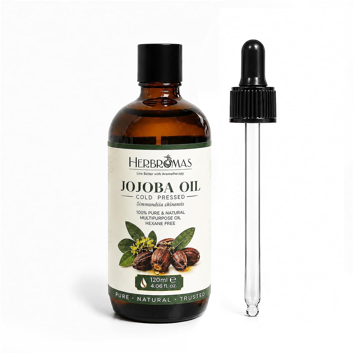 Jojoba Oil Organic Cold Pressed, 100% Natural Jojoba Oil for Diffuser, Skin Care, Aromatherapy - with Dropper 120 ml