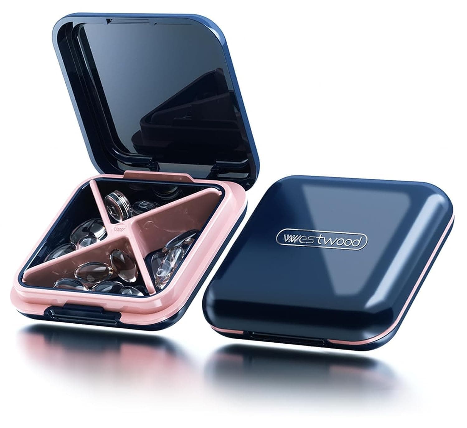 ECVV Pill Organizers With Four Compartments, Portable Pill Cases, Compact Pill Box, Waterproof Sealing Pill Container for Purse Pockets, Medicine Holder For Vitamins, Medication, Supplements Fish Oil