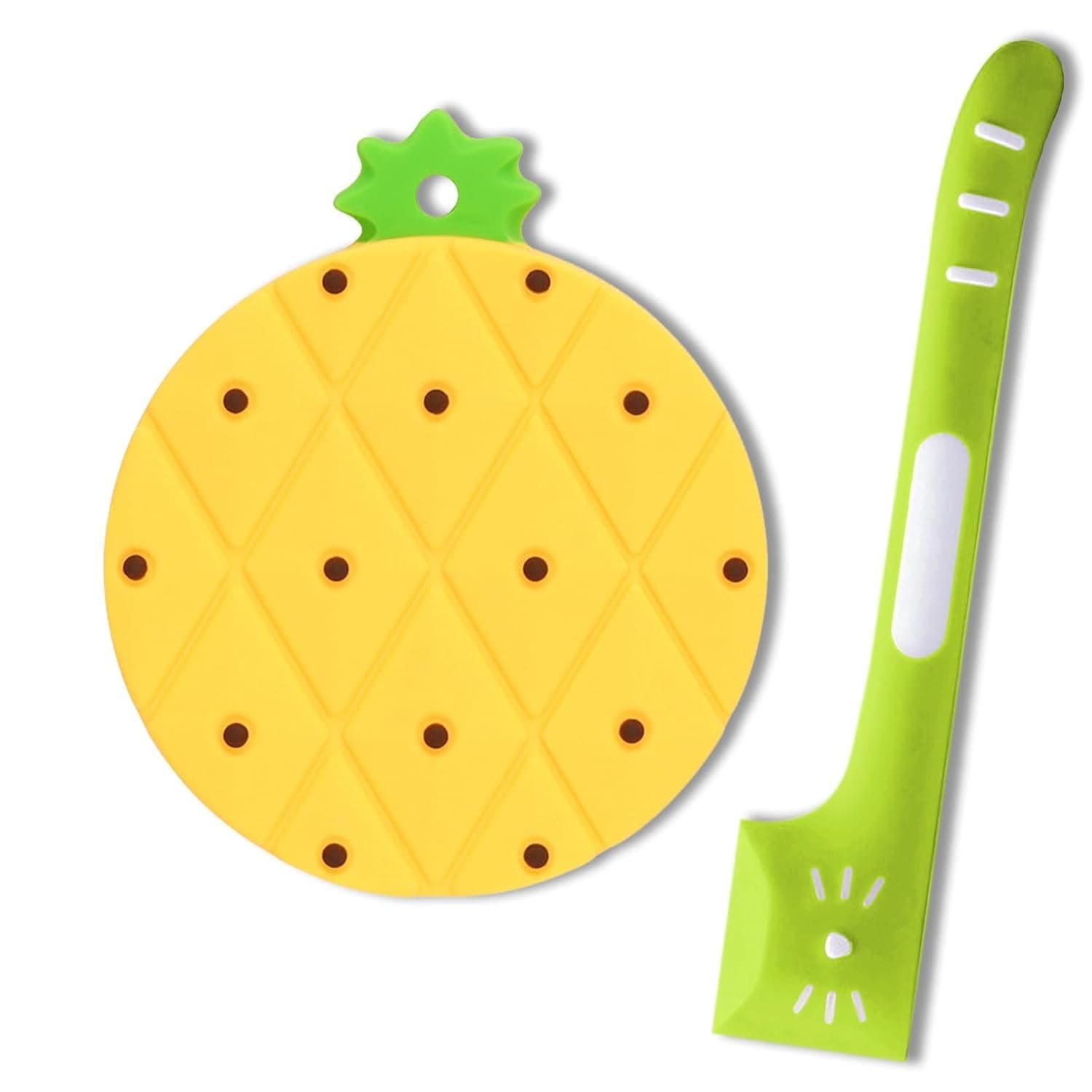 Dog and Cat Food Can Lids & Spoon, Pet Can Cover and Spoon Set for Pet Food Cans, Food Safe, BPA Free & Dishwasher Safe, Universal Size Can Caps Lids (Pineapple)