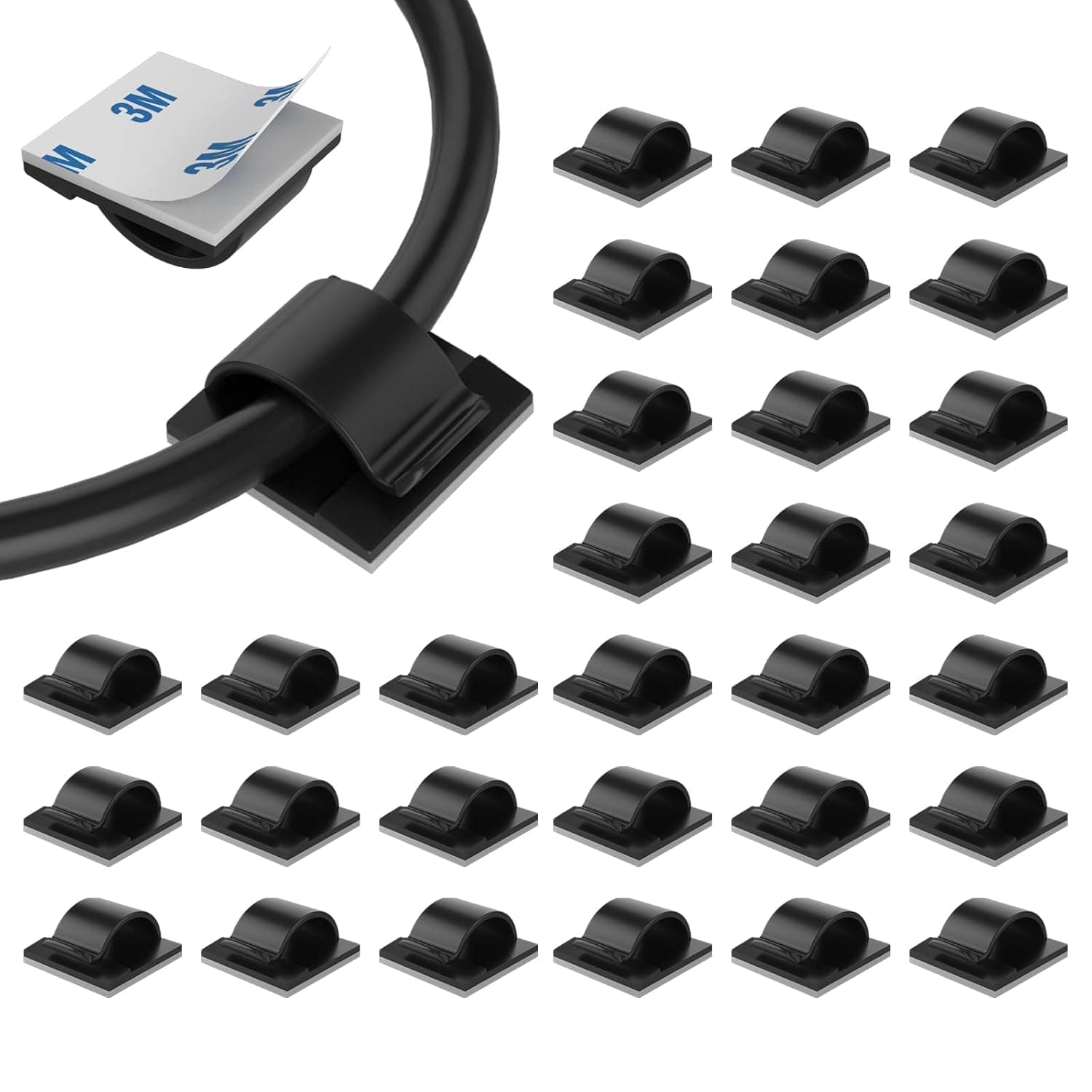 30PCS Adhesive Cable Clips, Wire Cord Organizer Holders Self Adhesive Cable Management Clips for Car Home Office TV USB Charging Cables Wall Desk Wire Fixing Accessories