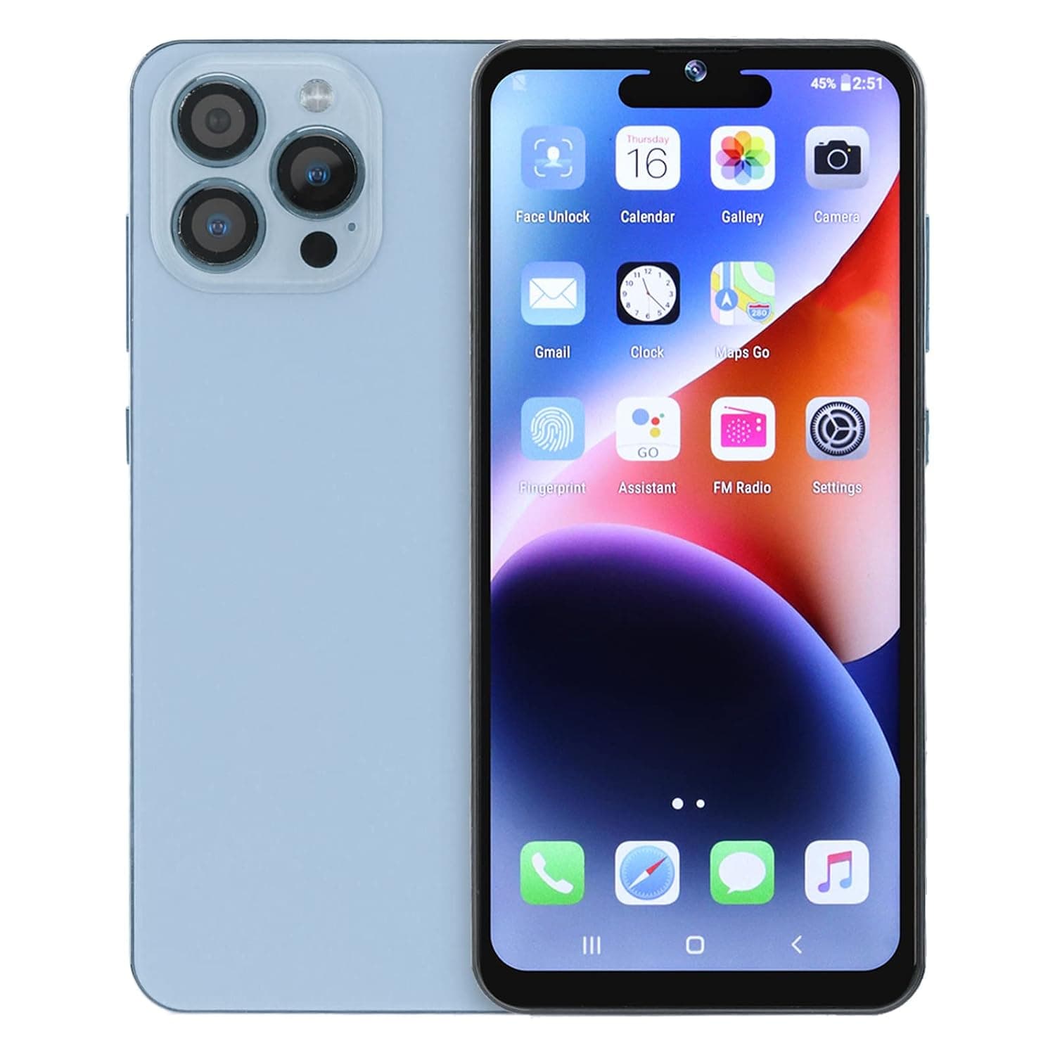 Unlocked Cell Phone for Android 10, 6.53in HD Large Screen, 4GB RAM 64GB ROM, 8MP 16MP Camera, 3500mAh Battery, Face Recognition, Dual Cards Dual Standby 3G Smartphone