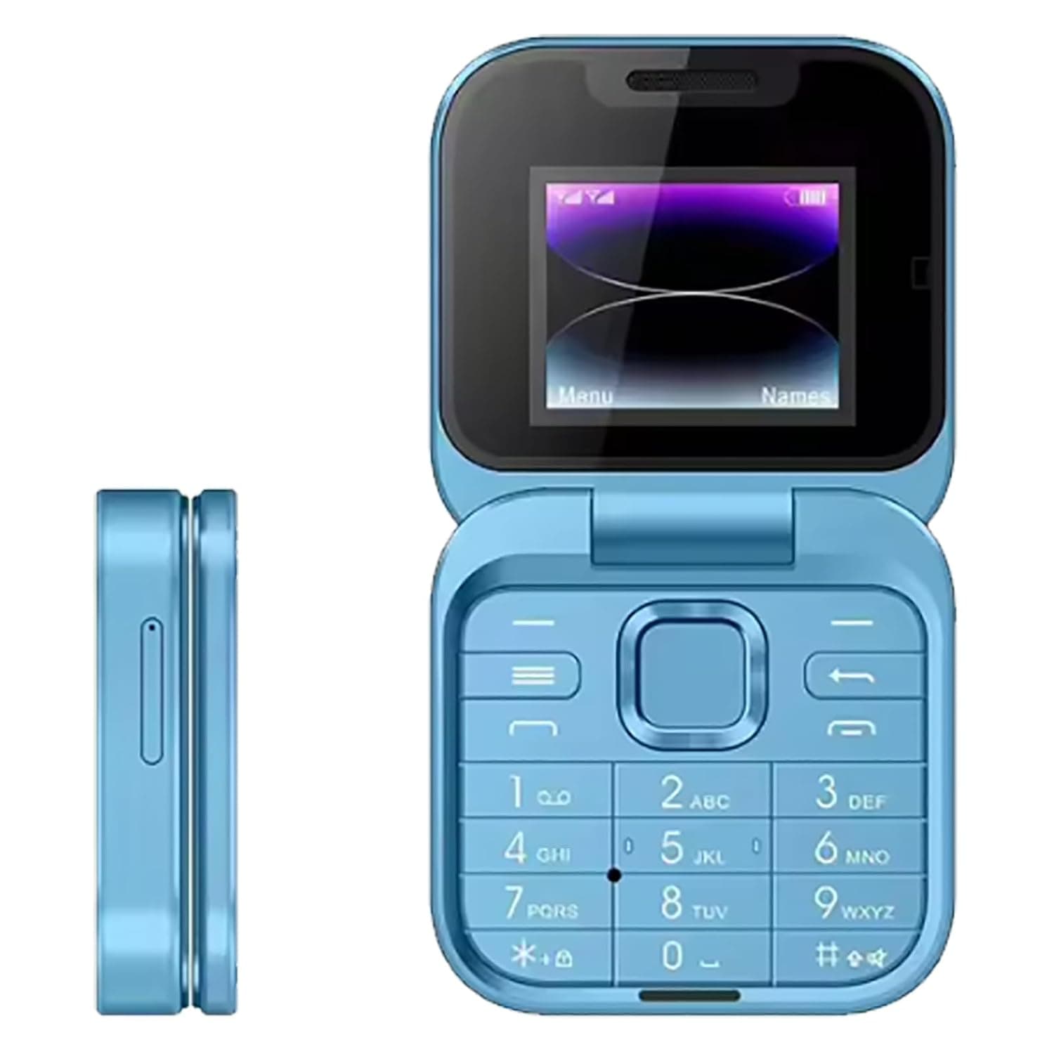 Mini Unlocked Flip Cell Phone, Big Button Elderly Mobile Phone, 1.77 Inch HD Screen(Dual Screen Display) LED Flashlight+FM Radio+Speed Dial, Support Dual SIM Cards,Blue