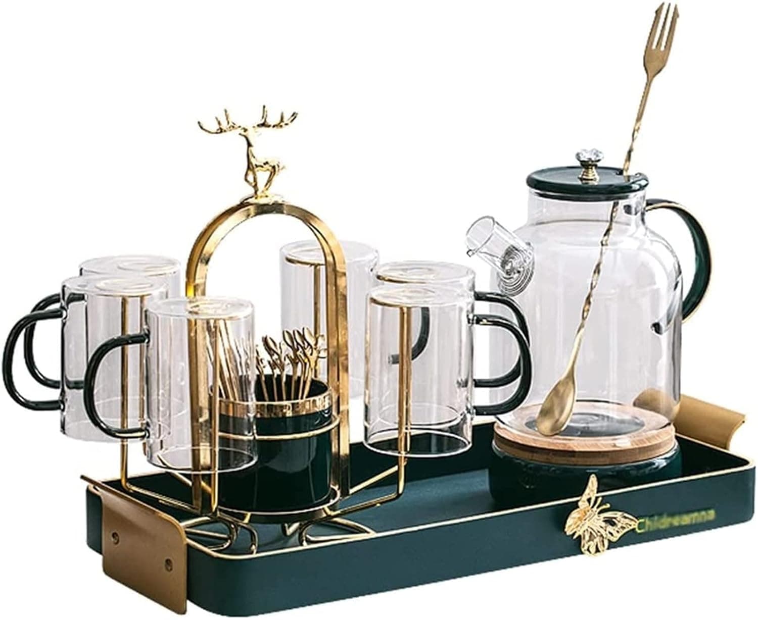 Nordic Cold Kettle Set Glass Household Water Set Afternoon Tea Fruit Teapot Tea Set Candle Heating Tea Cooling Kettle (Color : B)