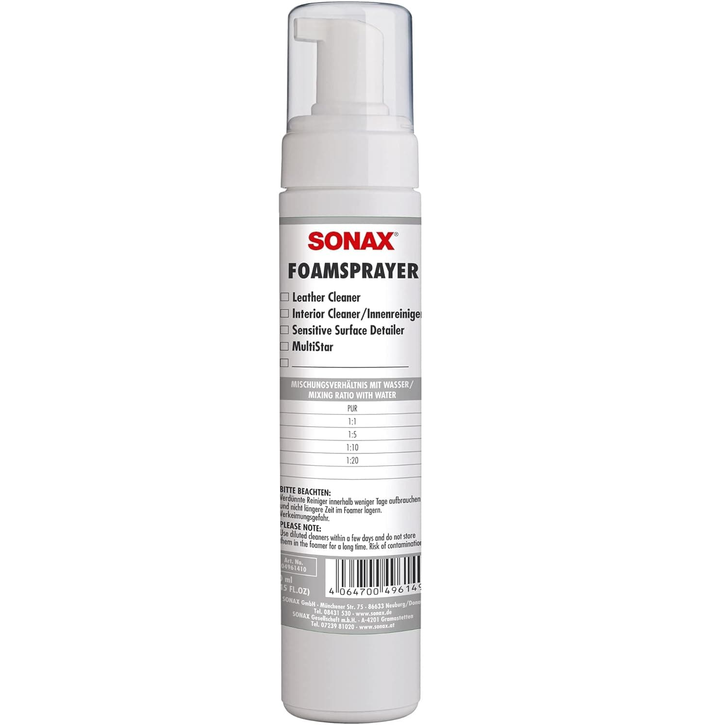 SONAX Foam Sprayer (250 ml) produces a voluminous, long standing foam | Item no. 04961410.