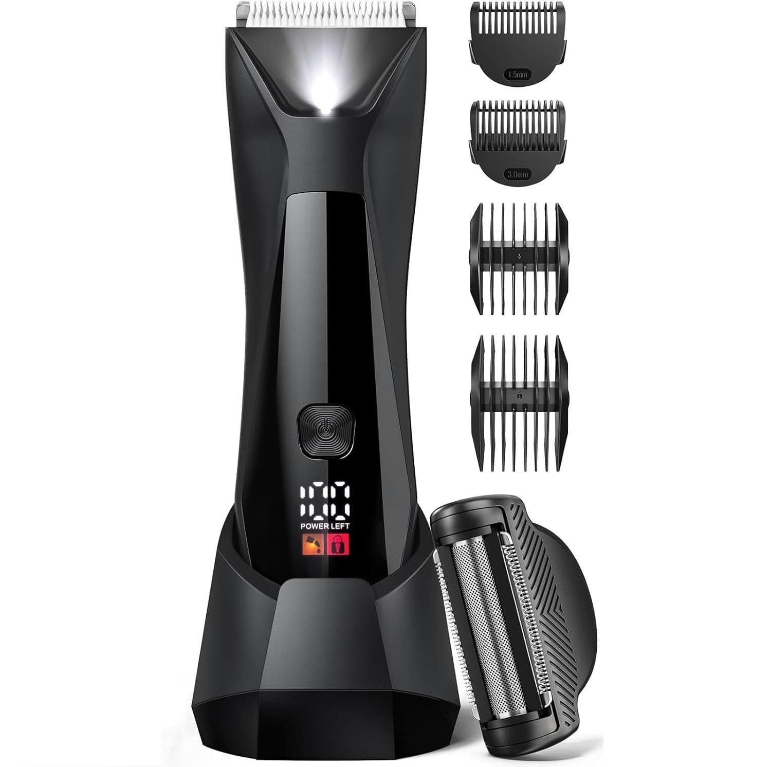 2-in-1 Body Trimmer & Shavers for Men, Ball Shaver w/Dual-Head Trimmer&Foil Blades, Waterproof Groomer w/Light for Pubic, Groin, Back, Electric Razor w/Travel Lock, Pouch, USB-C Cable