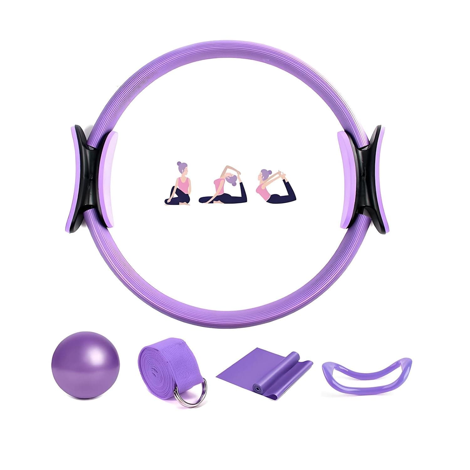 5 Pcs Pilates Essentials Kit for Women, Home Workout Equipment Set with 9.8” Ball, Magic Circle, Accessories, Perfect for Beginners to Toning & Fitness