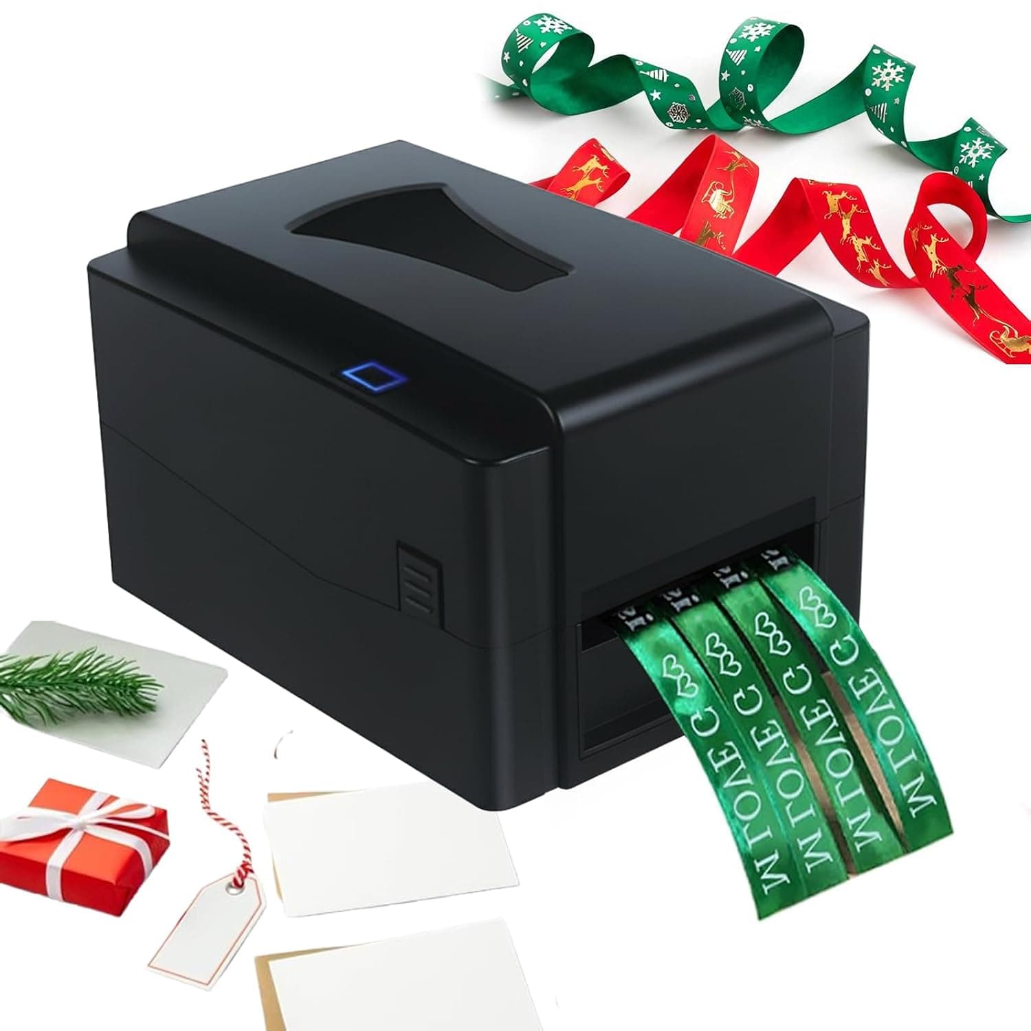 300 DPI Digital Ribbon Printer, Thermal Label Printer, Satin Ribbon Printing Machine with Holder, Supports 50+ Languages for Gift Wrapping
