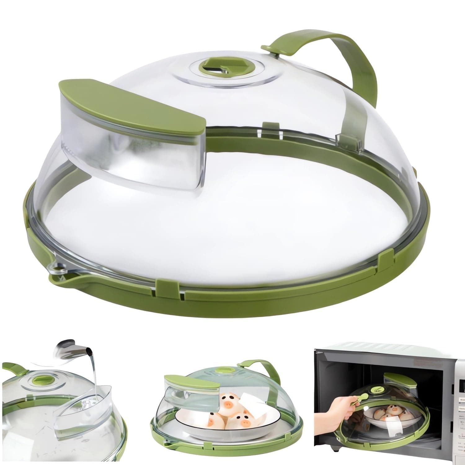 2-in-1 Microwave Splatter Cover with Water Steamer for Food, Steam Microwave Splatter Guard with Handle and Water Storage Box, Plate Covers for Heating Food Splash Oven Lid with Built in Steamer