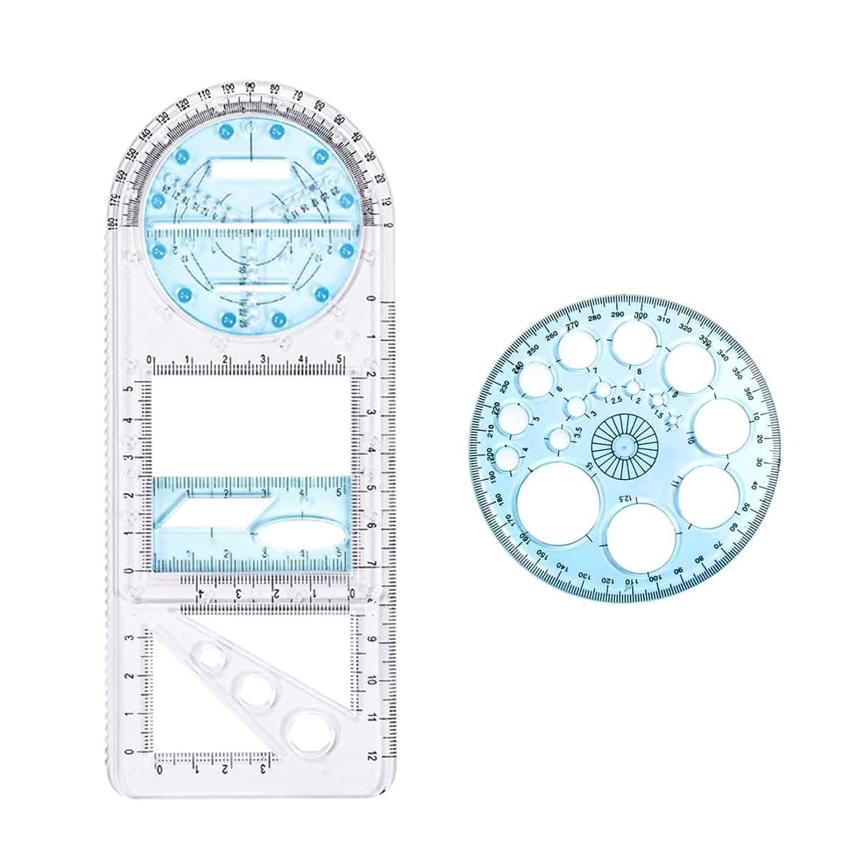 New Multifunctional Geometric Ruler Geometric Drawing Template Measuring Tool Plastic Draft Rulers Students for School Office Supplies Blue