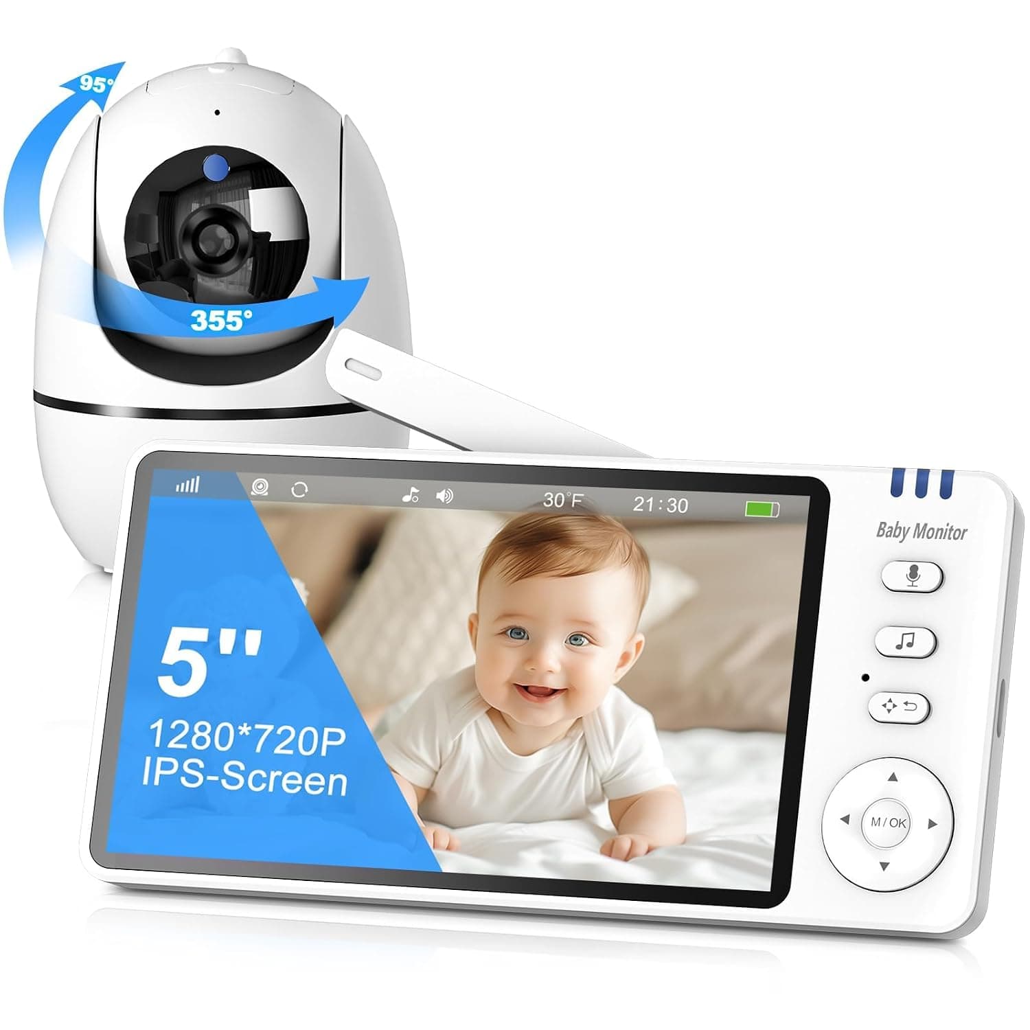 CoddleBaby Baby Monitor - 5 Inch Sreen with Night Vision, 720P Video Baby Monitor with Camera and Audio, VOX, 2-Way Talk, 8 Lullabies and 300m Range No WiFi