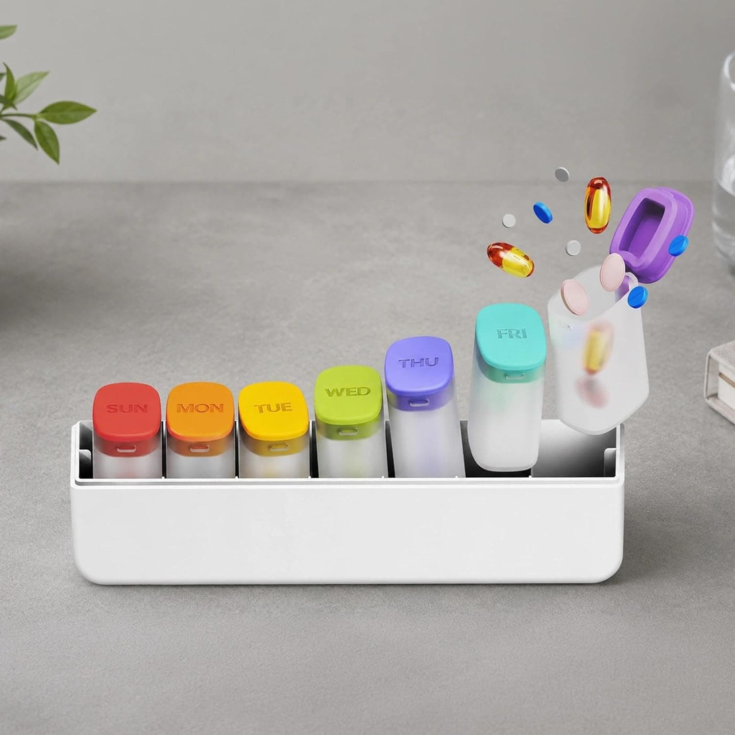 7 Compartment Weekly Pill Organizer, Small Travel Pill Box 7 Day, Portable Week Pill Holder Container for Vitamin Medicine Supplement, No AM/PM Divider