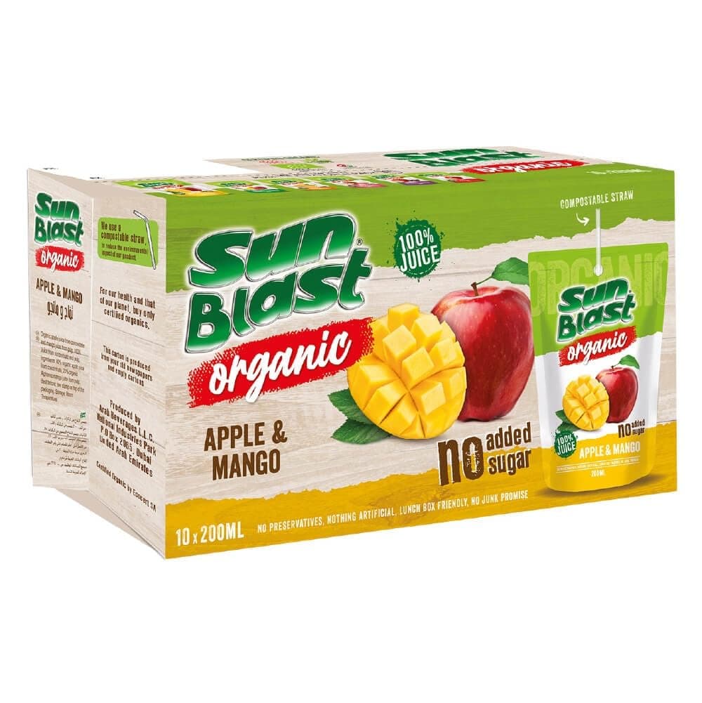 Sun Blast 100% Organic Apple & Mango Juice, 10 x 200 ml