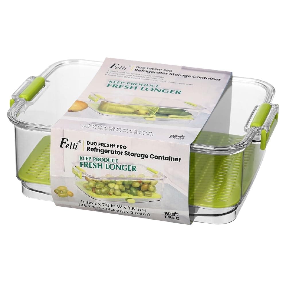 Felli Duo Fresh Pro BPA-Free Refrigerator Storage Container Clear and Green 2.7 Liter NVBG11AS-041D0