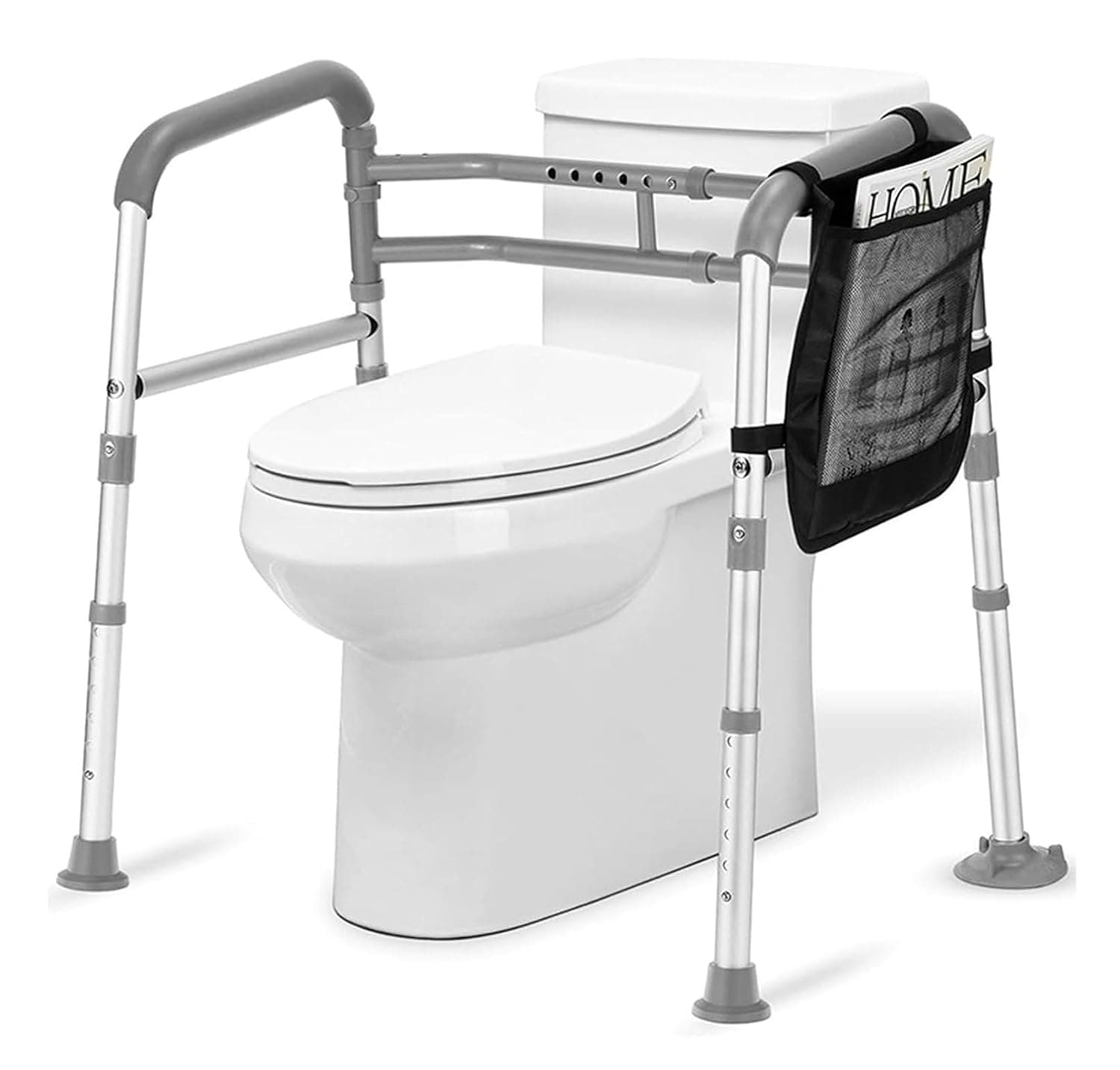 Bathroom Toilet Safety Rails for Seniors, Adjustable Aluminum Alloy Foldable Toilet Safety Frame with Storage Bag,for Elderly and Disabled, Easy Install