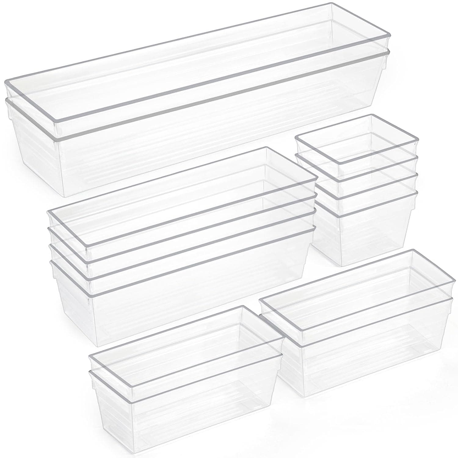 SKY-TOUCH 28 PCS Clear Plastic Drawer Organizers Set, 4-Size Versatile Bathroom and Vanity Drawer Organizer Trays, for Kitchen, Bathroom, Makeup Utensils and Office, BPA free