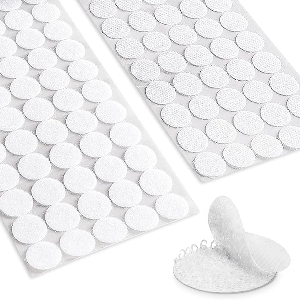 100 Pack Self-Adhesive Round Velcro Dots, 2 cm Sticky Back Reusable Fastening Circles for Classroom, Office, Home Organization（White）