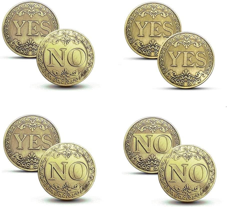 4 PCS Trick Coins, 1 Double Yes Coin &1 Double No Coin &2 Normal YES NO Coins, Flipping Challenge Coin Souvenir Commemorative Coins Collection