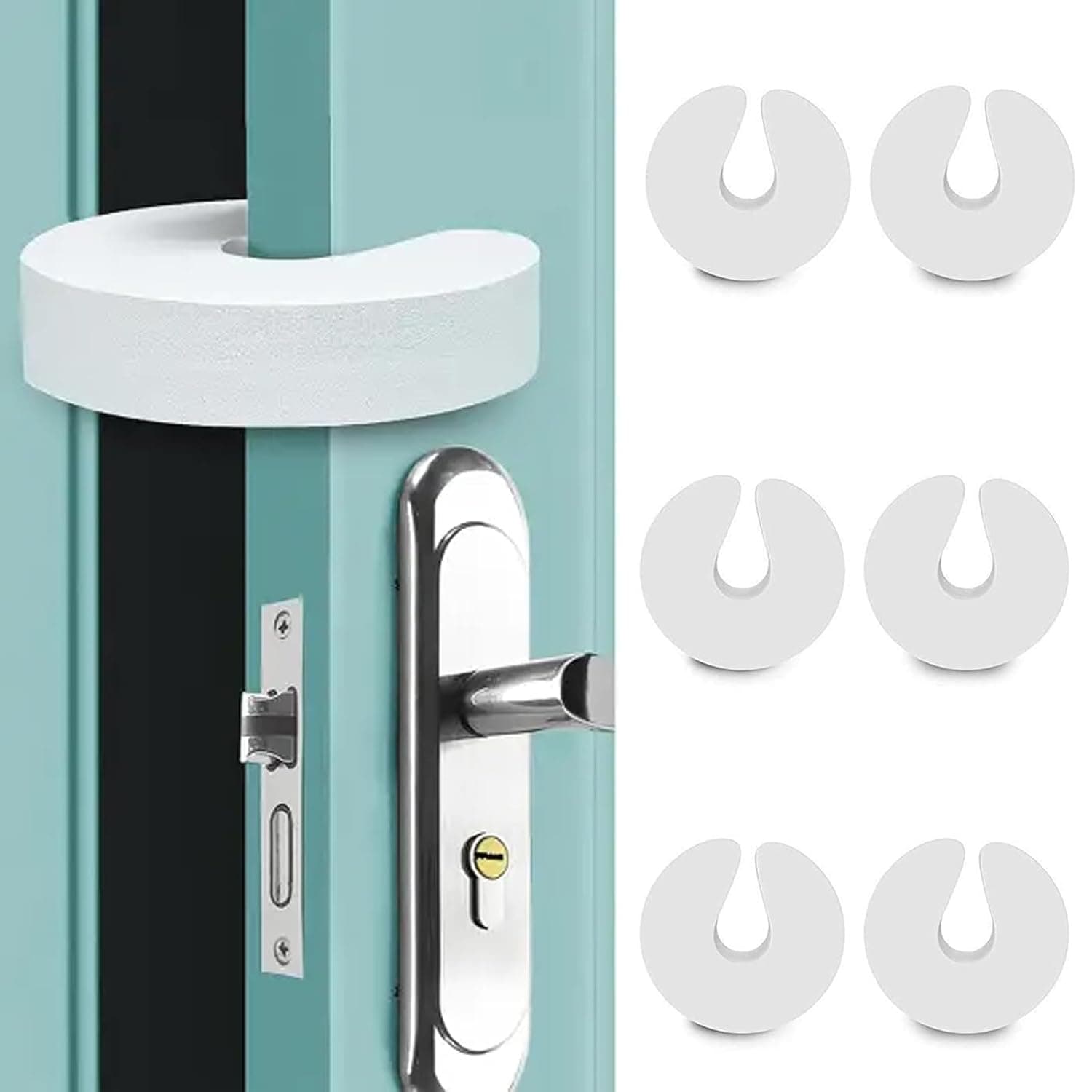 ToolHouse 6 Pack Child Safety Door Guard, Soft Durable Foam Door Stopper, Prevents Finger Injuries & Slamming, for Home, Kids, Pets for All Doors (White)