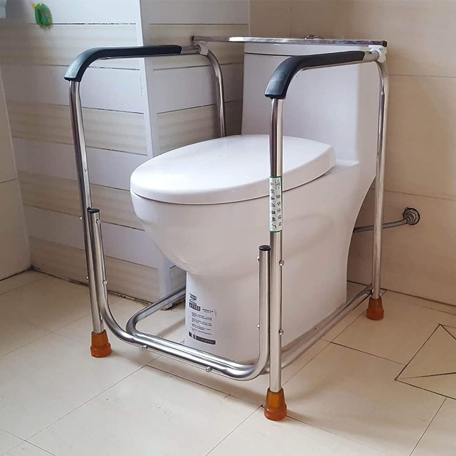 Toilet Safety Frame, Non-Slip Toilet Support Toilet Armrests with Wooden Armrests and Rubber Feet, for Disabled and Elderly