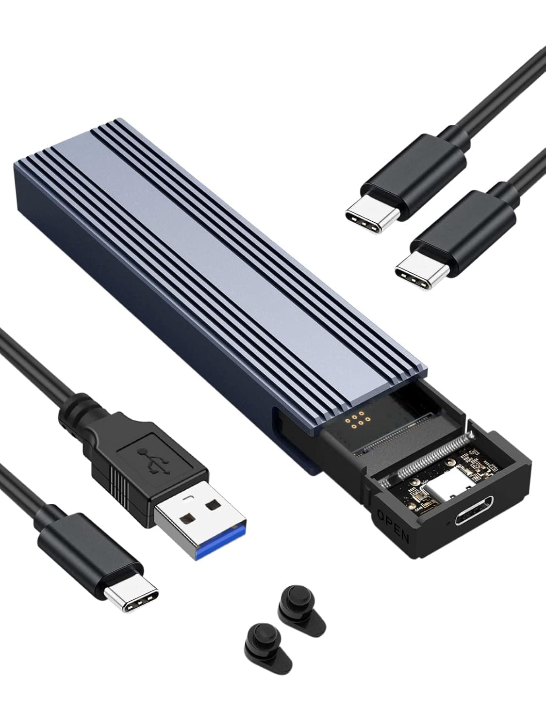 في كوم حاوية ذاكرة مستديمة SSD M.2، محول منفذ الملحقات الاضافية السريع 10 جيجابت في الثانية مع USB 3.2 الجيل الثاني، تركيب بدون ادوات، يدعم UASP، تريم، مفتاح M (B+M) وحجم في 2230/2242/2260/2280 SSD (ليس لـ M.2 ساتا)