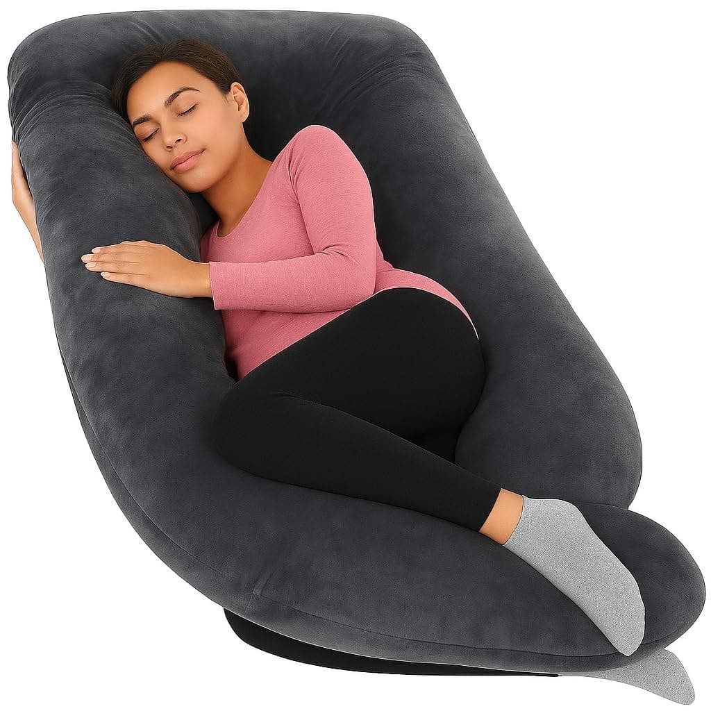 Pregnancy Pillows for Sleeping, F Shaped Full Body Maternity Pillow with Removable Cover - Support for Back, Legs, Belly, HIPS for Pregnant Women, 150 Cm, Color Grey, Made in Saudi Arabia