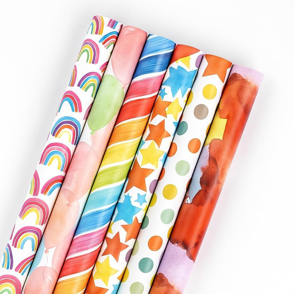 Gift Wrapping Paper Set, Birthday Wrapping Paper with Polka Dots & Stripes, Ideal for Boys, Girls, Women, Men, Holiday, Party, Wedding, Christmas, Baby Shower Gifts, 6 Sheets (19.7x27.5 Inch Each)