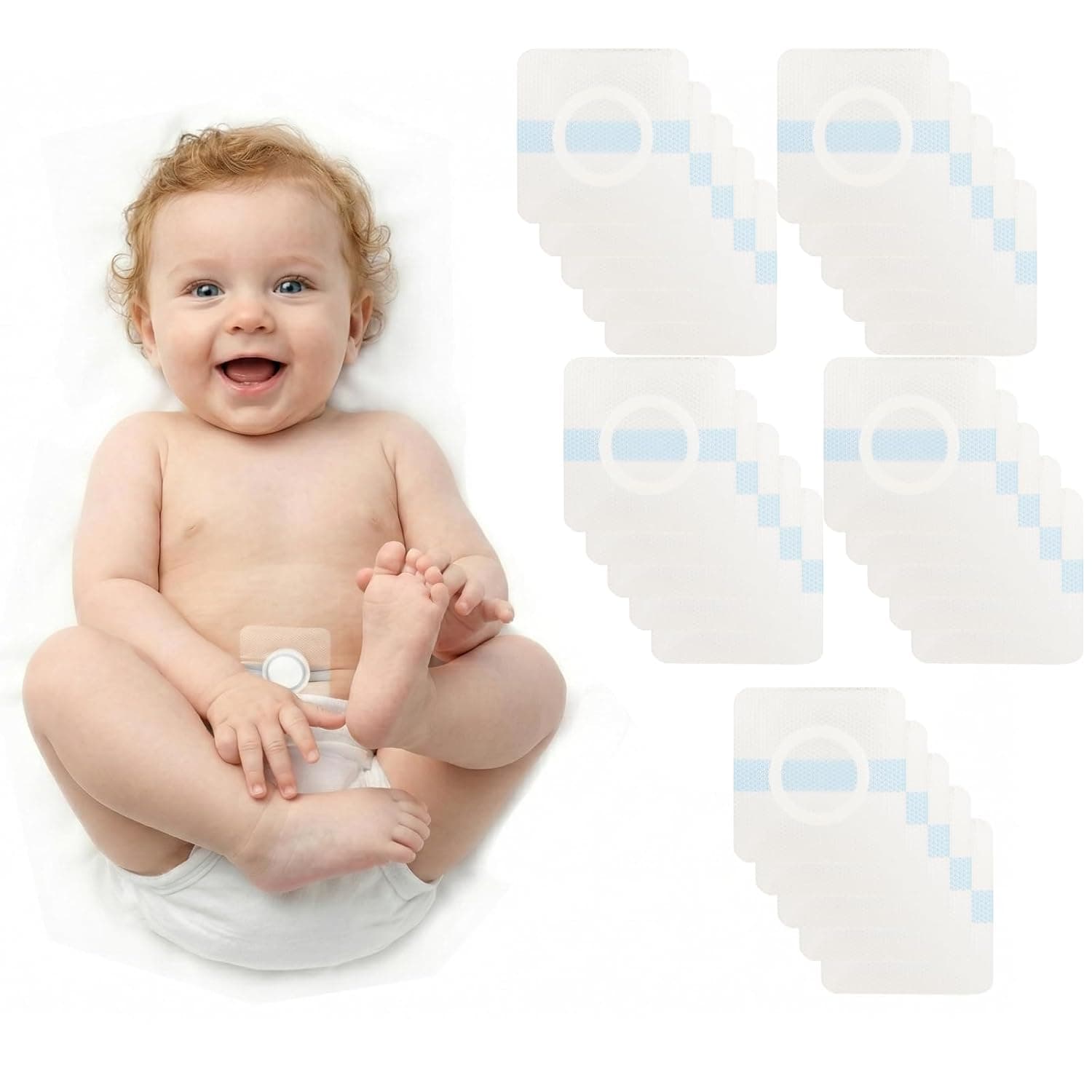QCWN 25 Pcs Baby Belly Button Patches for Umbilical Hernia Waterproof Newborn Navel Sticker Belly Button Shaper Soft Breathable Cotton Hernia Belt Alternative for Infants (Ombligueras para Bebe)