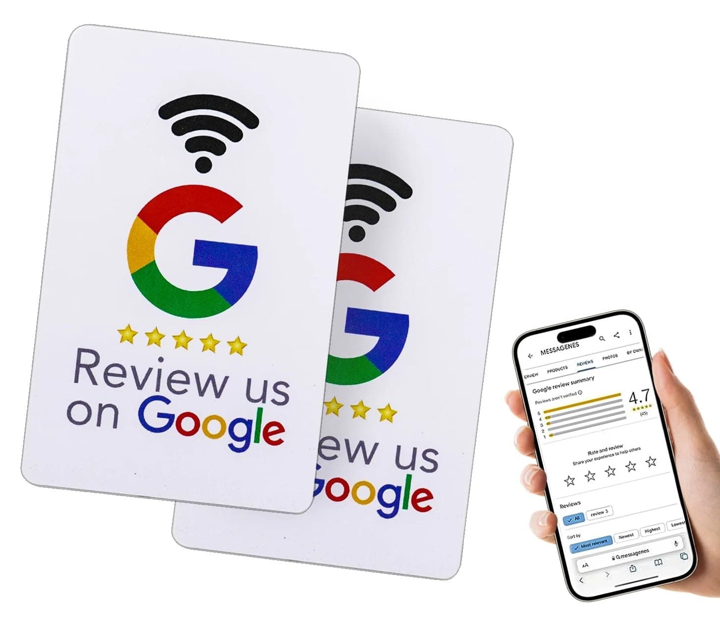 NFC Smart Card for Customer Reviews on Google Map - Tap to Review Sign for Local Businesses, Restaurants, Retail Shops - Instant 5-Star Feedback (White)