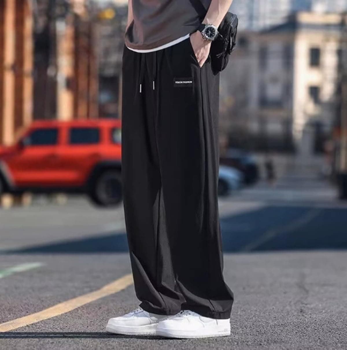 Mens Casual Pants Drawstring Elastic Waist Baggy Loose Fit Sweatpants